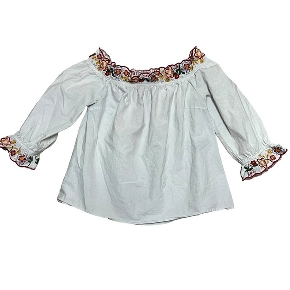 THE IMPECCABLE PIG Off Shoulder Floral Embroidered Boho Peasant Blouse, Medium - Picture 1 of 13